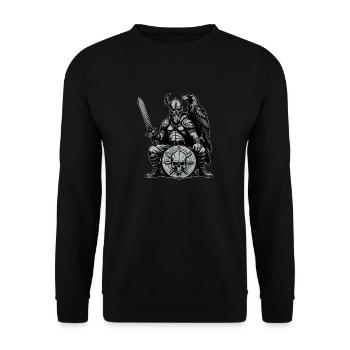 Wikinger mit Schwert, Schild und Rabe - Unisex Pullover - Schwarz - Vorne - Alina (178cm) & Michal (187cm)