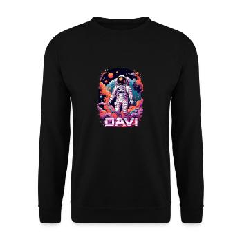 DAVI - Beautiful boy name with cool astronaut - Unisex Sweatshirt - black - Front - Alina (178cm) & Michal (187cm)