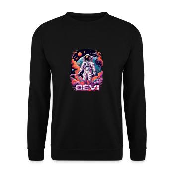 DEVI - Beau prénom de garçon avec astronaute cool - Sweat-shirt Unisexe - noir - Devant - Alina (178cm) & Michal (187cm)