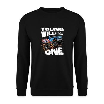 Young, Wild and 1st Birthday Boy Monster Truck - Unisex Sweatshirt - black - Front - Alina (178cm) & Michal (187cm)