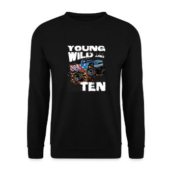 m Young, Wild and 10th Birthday Boy Monster Truck - Unisex Sweatshirt - black - Front - Alina (178cm) & Michal (187cm)