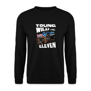 m Monster Truck 11th Birthday Boy Party - Jeune, - Sweat-shirt Unisexe - noir - Devant - Alina (178cm) & Michal (187cm)