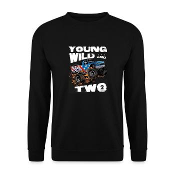 Jung, wild und zwei - Monster Truck zum 2. Geburtstag - Unisex Pullover - Schwarz - Vorne - Alina (178cm) & Michal (187cm)