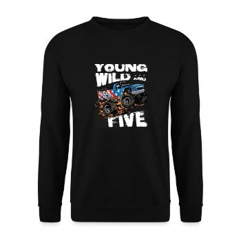 Monster Truck 5. Geburtstag Junge Party - Jung, - Unisex Pullover - Schwarz - Vorne - Alina (178cm) & Michal (187cm)