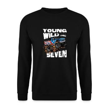 Monster Truck 7e anniversaire Boy Party - Jeune, - Sweat-shirt Unisexe - noir - Devant - Alina (178cm) & Michal (187cm)