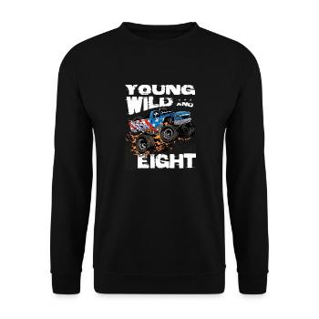 Junger, wilder und 8. Geburtstag Junge Monster Truck - Unisex Pullover - Schwarz - Vorne - Alina (178cm) & Michal (187cm)