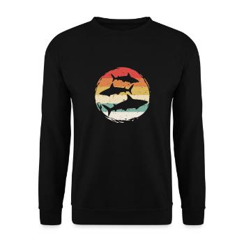 Sharks Vintage 80s Retro Shark Party in The Sea - Unisex Sweatshirt - black - Front - Alina (178cm) & Michal (187cm)