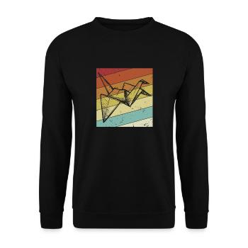 Hibou Grue en Papier Origami Rétro - Sweat-shirt Unisexe - noir - Devant - Alina (178cm) & Michal (187cm)