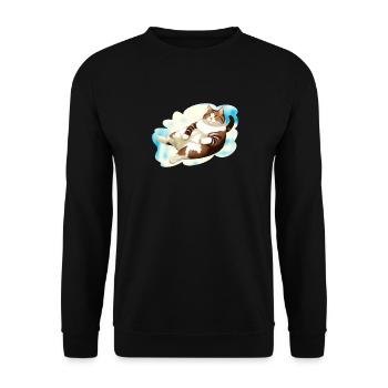 KATZE FETT LIEGT WOLKE - Unisex Pullover - Schwarz - Vorne - Alina (178cm) & Michal (187cm)