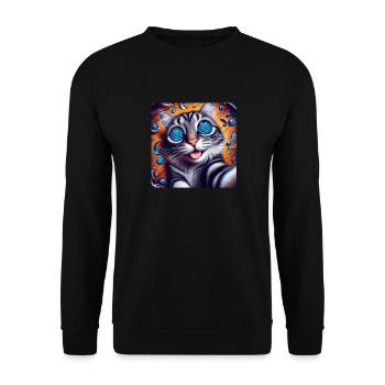 Katzen Selfie, Weirdcore Nerd Fotografie Katze - Unisex Pullover - Schwarz - Vorne - Alina (178cm) & Michal (187cm)