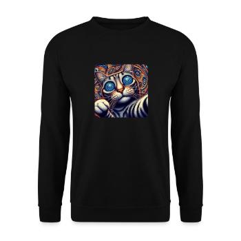 Katzen Selfie, Weirdcore Nerd Fotografie Katze - Unisex Pullover - Schwarz - Vorne - Alina (178cm) & Michal (187cm)