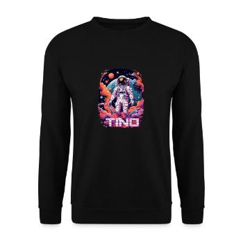 TINO - Schöner Jungen Name mit coolem Astronaut - Unisex Pullover - Schwarz - Vorne - Alina (178cm) & Michal (187cm)