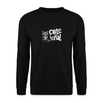 Cute but feral Kaffee Trinker Waschbär Cartoon - Unisex Pullover - Schwarz - Vorne - Alina (178cm) & Michal (187cm)