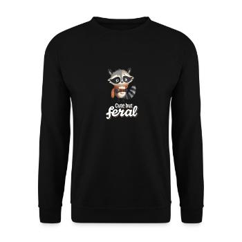 Lustiger Waschbär Kaffee Trinker - Cute but feral - Unisex Pullover - Schwarz - Vorne - Alina (178cm) & Michal (187cm)