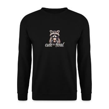 Kaffee Trinker Waschbär Cartoon - Cute but feral - Unisex Pullover - Schwarz - Vorne - Alina (178cm) & Michal (187cm)