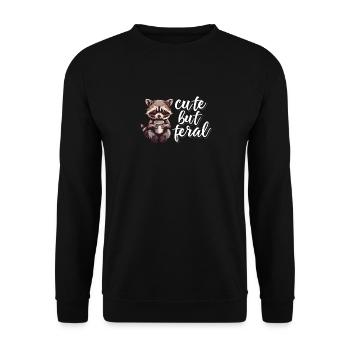 Lustiger Waschbär Kaffee Cartoon - Cute but feral - Unisex Pullover - Schwarz - Vorne - Alina (178cm) & Michal (187cm)