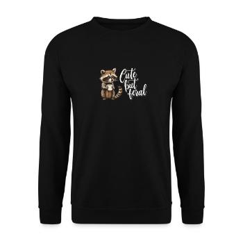 Wild und verrückt Kaffee Trinker Waschbär - Unisex Pullover - Schwarz - Vorne - Alina (178cm) & Michal (187cm)