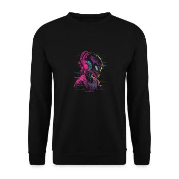 Festival DJ Alien UFO alien with headphones - Unisex Sweatshirt - black - Front - Alina (178cm) & Michal (187cm)