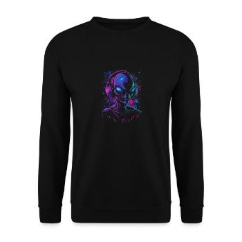 Alien DJ Alien Festival with Headphones UFO - Unisex Sweatshirt - black - Front - Alina (178cm) & Michal (187cm)