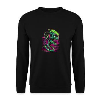 Außerirdischer DJ mit Kopfhörer Festival Alien UFO - Unisex Pullover - Schwarz - Vorne - Alina (178cm) & Michal (187cm)