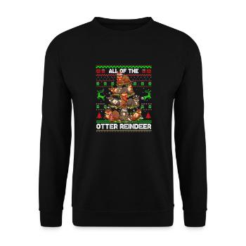 All Of The Otters Reindeer Ugly Sweater Otter Xmas - Unisex Pullover - Schwarz - Vorne - Alina (178cm) & Michal (187cm)