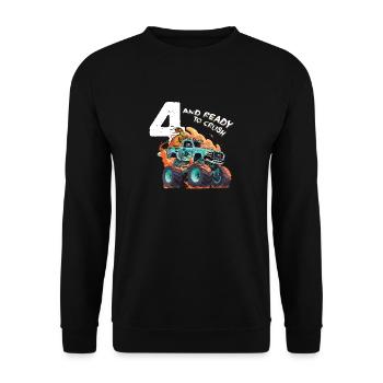 Ich bin 4 und bereit, mit dem Monster Truck zu zerquetschen - Unisex Pullover - Schwarz - Vorne - Alina (178cm) & Michal (187cm)