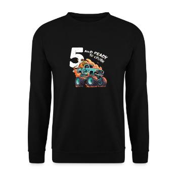 5. Geburtstagsgeschenk Jungs, 5 & bereit zum Zerquetschen - Unisex Pullover - Schwarz - Vorne - Alina (178cm) & Michal (187cm)
