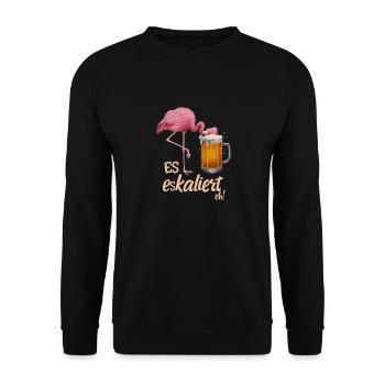 It's escalating anyway! – Flamingo for party lovers - Unisex Sweatshirt - black - Front - Alina (178cm) & Michal (187cm)