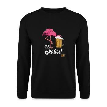 It's escalating anyway! – Flamingo for party lovers - Unisex Sweatshirt - black - Front - Alina (178cm) & Michal (187cm)