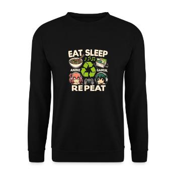 Cute Anime Eat Sleep Anime Repeat Manga - Unisex Pullover - Schwarz - Vorne - Alina (178cm) & Michal (187cm)