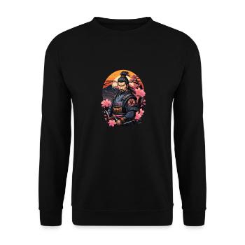Samurai Japan Cherry - Unisex Sweatshirt - black - Front - Alina (178cm) & Michal (187cm)