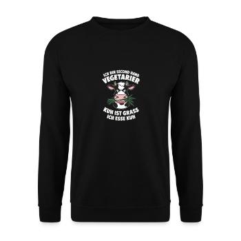 Ich Bin Second Hand Vegetarier Kuh Ist Grass Ich - Unisex Pullover - Schwarz - Vorne - Alina (178cm) & Michal (187cm)