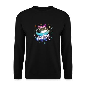 JOSHUA - Beautiful boy name with cute raccoon - Unisex Sweatshirt - black - Front - Alina (178cm) & Michal (187cm)