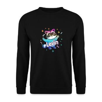 LEVIN - Schöner Jungen Name mit süßem Waschbär - Unisex Pullover - Schwarz - Vorne - Alina (178cm) & Michal (187cm)