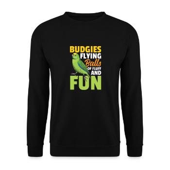 Budgies Flying Balls Of Fluff And Fun - Unisex Pullover - Schwarz - Vorne - Alina (178cm) & Michal (187cm)