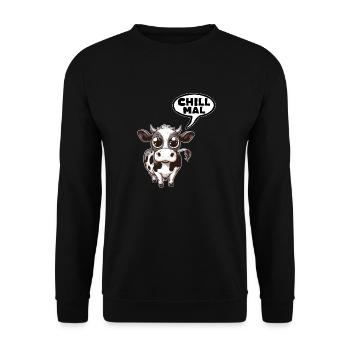 Kuh Cow Chill Mal Morgenmuffel Spruch - Unisex Sweatshirt - black - Front - Alina (178cm) & Michal (187cm)