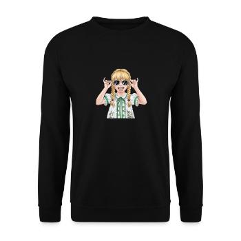 Cooles Mädchen Mit Sonnenbrille und Zöpfen - Unisex Pullover - Schwarz - Vorne - Alina (178cm) & Michal (187cm)