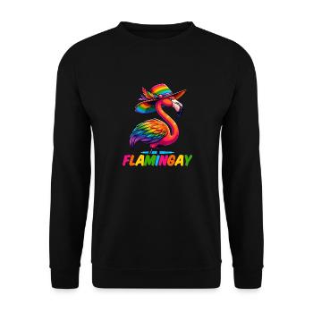 Flamingo Regenbogen, Flamingay Schwules Tier LGBTQ - Unisex Pullover - Schwarz - Vorne - Alina (178cm) & Michal (187cm)