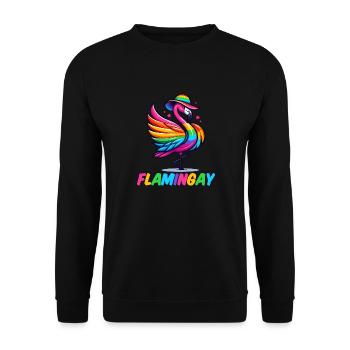 Flamingo Regenbogen, Flamingay Schwules Tier LGBTQ - Unisex Pullover - Schwarz - Vorne - Alina (178cm) & Michal (187cm)