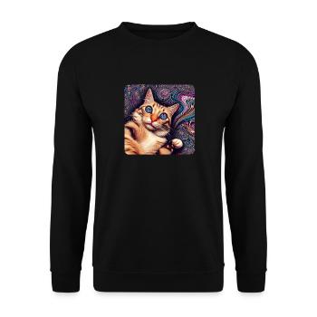 Katzen Selfie, Weirdcore Nerd Fotografie Katze - Unisex Pullover - Schwarz - Vorne - Alina (178cm) & Michal (187cm)