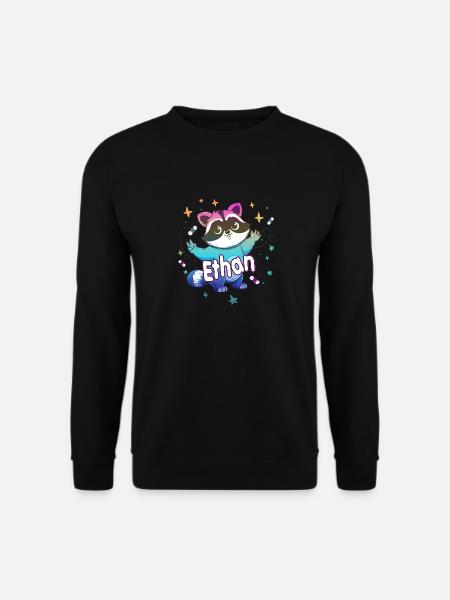 ETHAN - Schöner Jungen Name mit süßem Waschbär - Unisex Pullover - Schwarz
