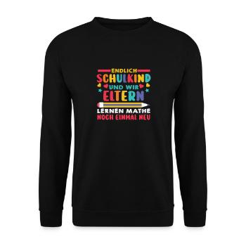 Eltern Schulkind Grundschule Erste Klasse Einschul - Unisex Pullover - Schwarz - Vorne - Alina (178cm) & Michal (187cm)