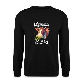 VEGETARIER KUH FRIßT GRAS - Unisex Pullover - Schwarz - Vorne - Alina (178cm) & Michal (187cm)