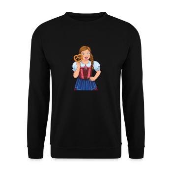 MÄDCHEN DIRNDL BREZEL - Unisex Pullover - Schwarz - Vorne - Alina (178cm) & Michal (187cm)