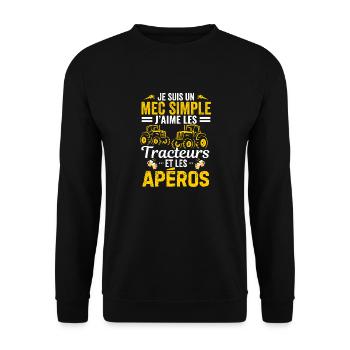 je suis un mec simple j'aime tracteurs et l'apéro - Sweat-shirt Unisexe - noir - Devant - Alina (178cm) & Michal (187cm)