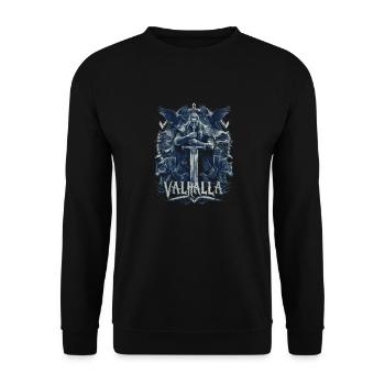 Episches Valhalla Design Nordische Mythologie - Unisex Pullover - Schwarz - Vorne - Alina (178cm) & Michal (187cm)