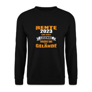 Rente 2023 Rentner Ruhestand - Unisex Pullover - Schwarz - Vorne - Alina (178cm) & Michal (187cm)