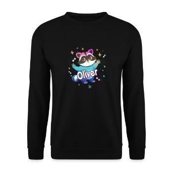 OLIVER - Beautiful boy name with cute raccoon - Unisex Sweatshirt - black - Front - Alina (178cm) & Michal (187cm)