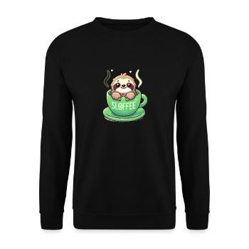 Süßes Faultier Kaffee Liebhaber - Unisex Pullover - Schwarz - Vorne - Alina (178cm) & Michal (187cm)
