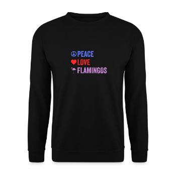 T-shirt Flamants roses Peace Love - Espèces d’échassiers - Sweat-shirt Unisexe - noir - Devant - Alina (178cm) & Michal (187cm)